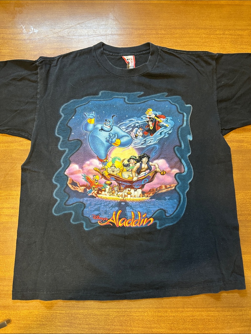 Disney Aladdin Vintage Black Tee with Multicolor Magic Carpet Graphic- 90s Movie